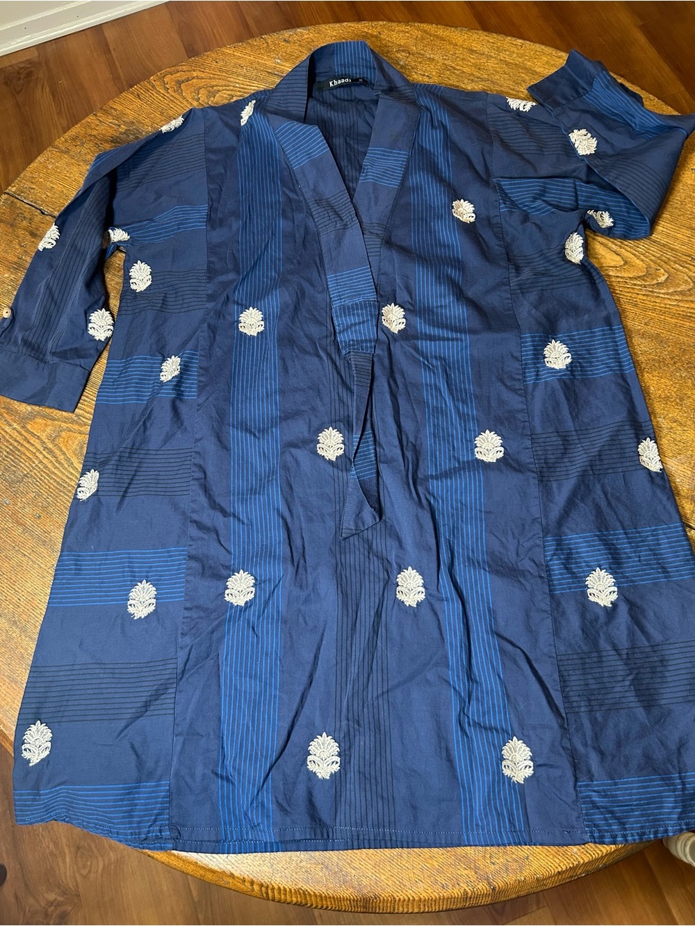 Navy Blue Embroidered Kimono Style Shirt